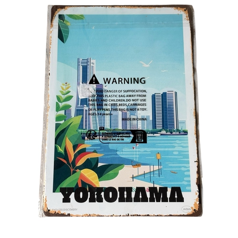 Yokohama Tin Metal Sign Japanese Themed Travel